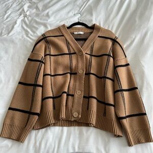 OAK + FORT Oversized Plaid Cardigan (Camel/Black - XS)